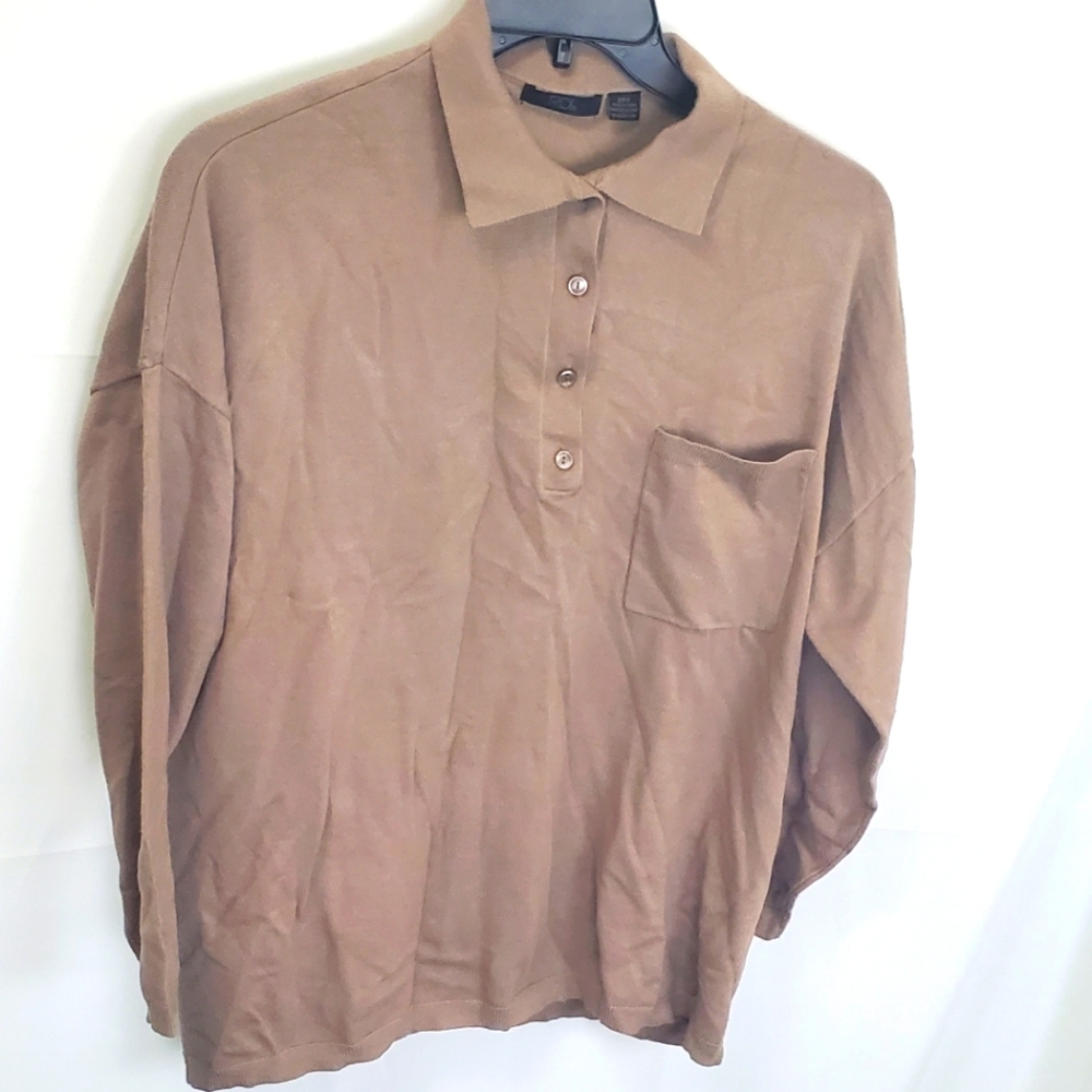 RDI Men's Tan Long Sleeve Light Layering Polo Sweater Size Small